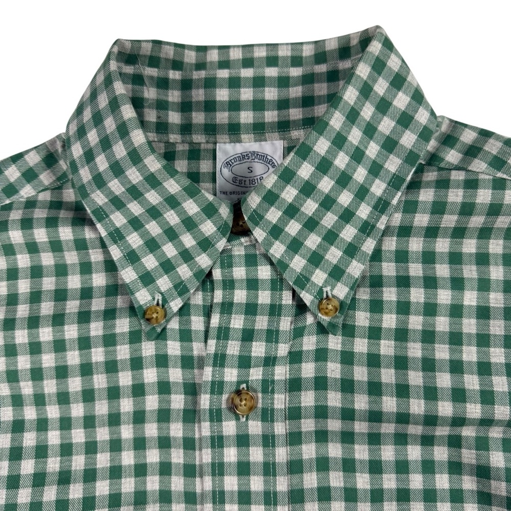 Brooks Brothers S Green Gray Checkered Shirt Non Iron Supima Cotton Button Down - Picture 3 of 10
